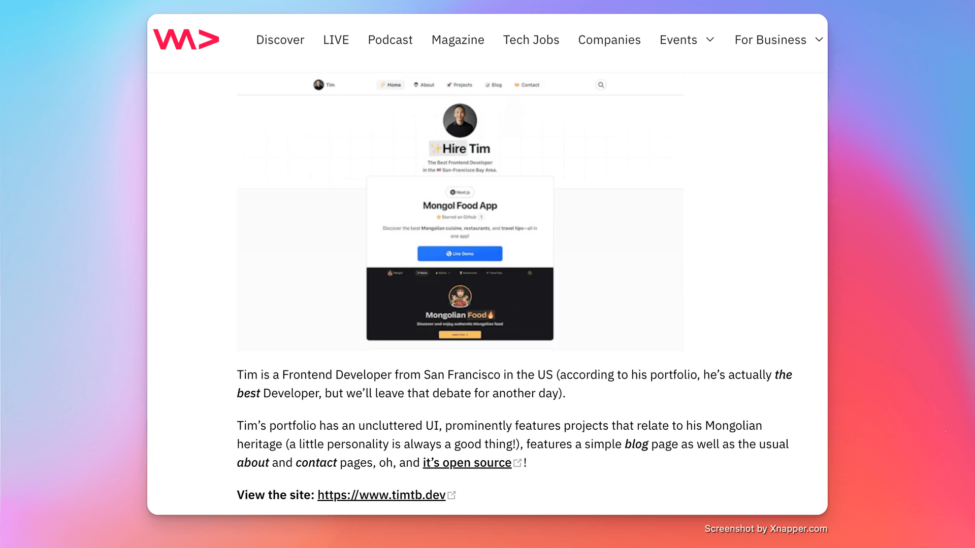 WeAreDevelopers portfolio feature