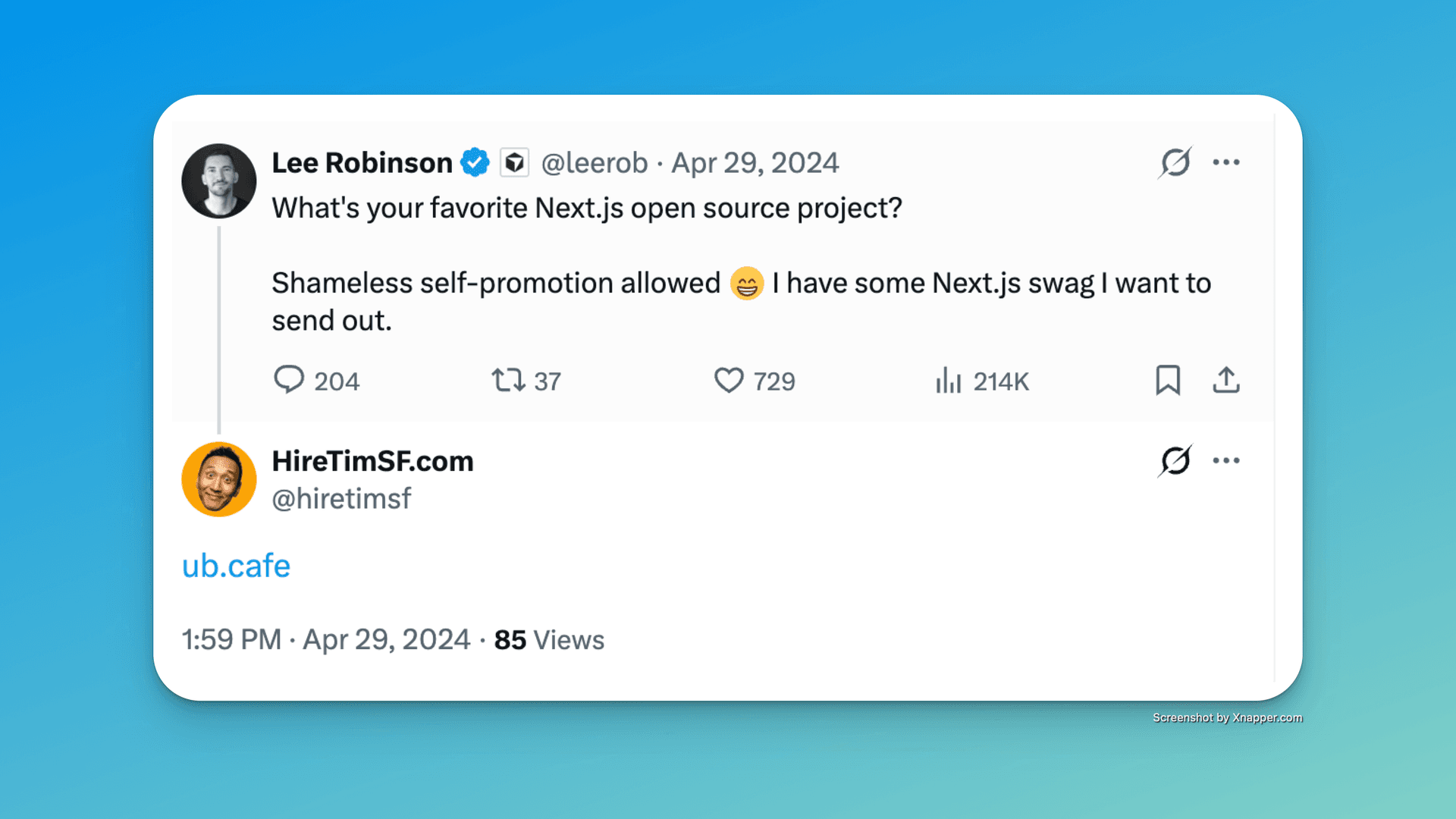 Lee Robinson's post about my open source contribution