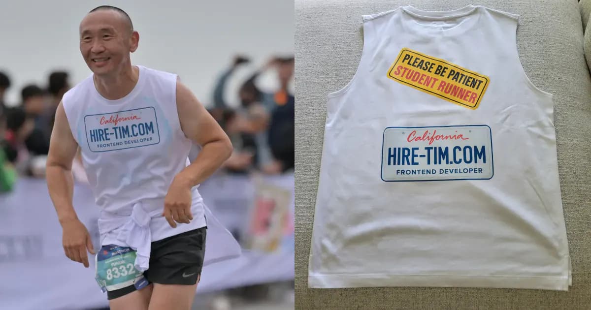 The HIRE TIM custom license plate
shirt