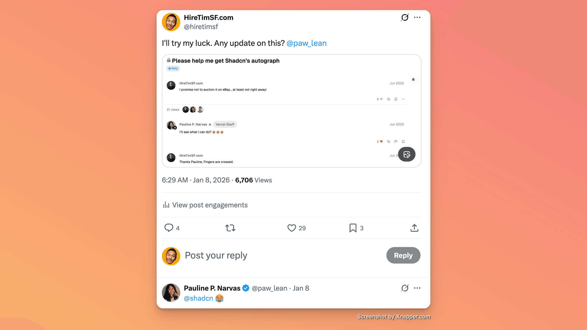 The HIRE TIM custom license plate shirt