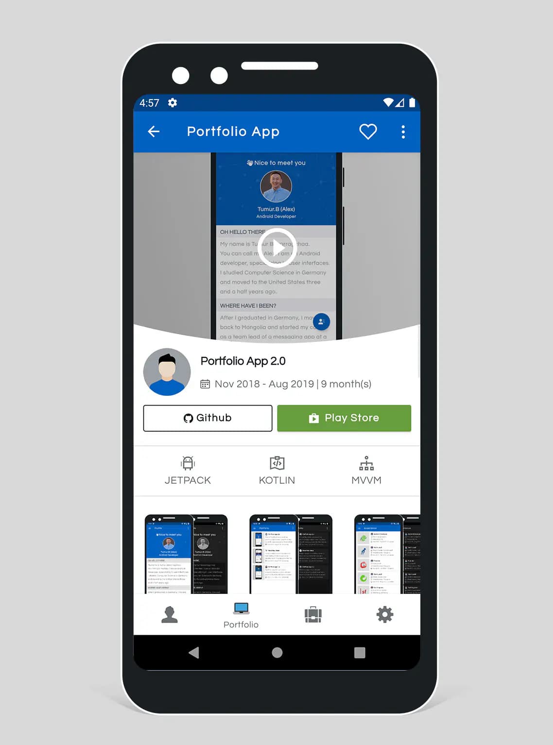 Original Android portfolio app project detail screen