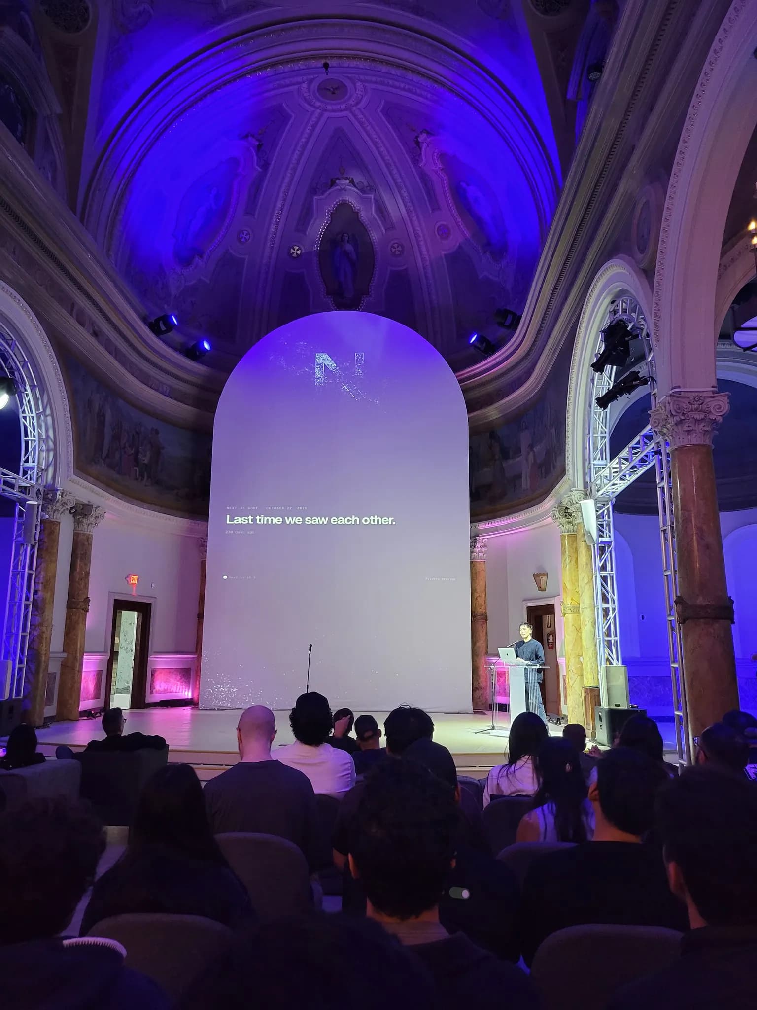 Speaker presenting at Next.js Night in San Francisco