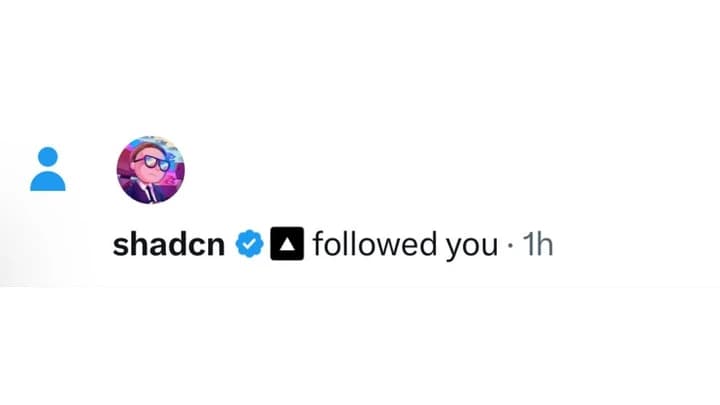 X notification showing that shadcn followed me