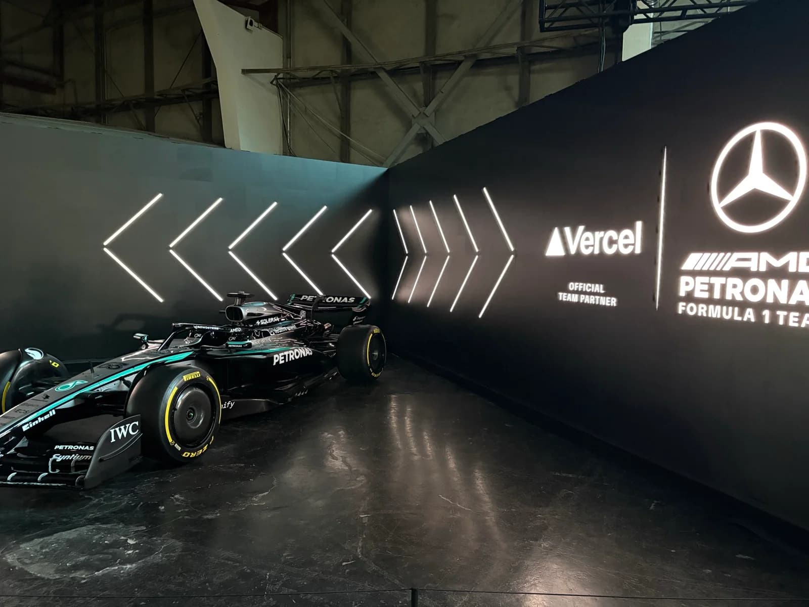 The Vercel and Mercedes-AMG PETRONAS racing display