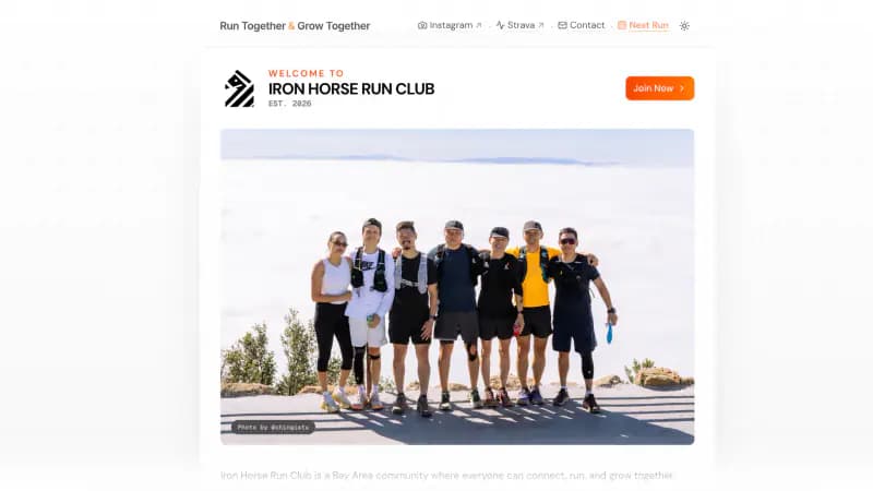 Iron Horse Run Club website showing runners at the Mount Diablo summit