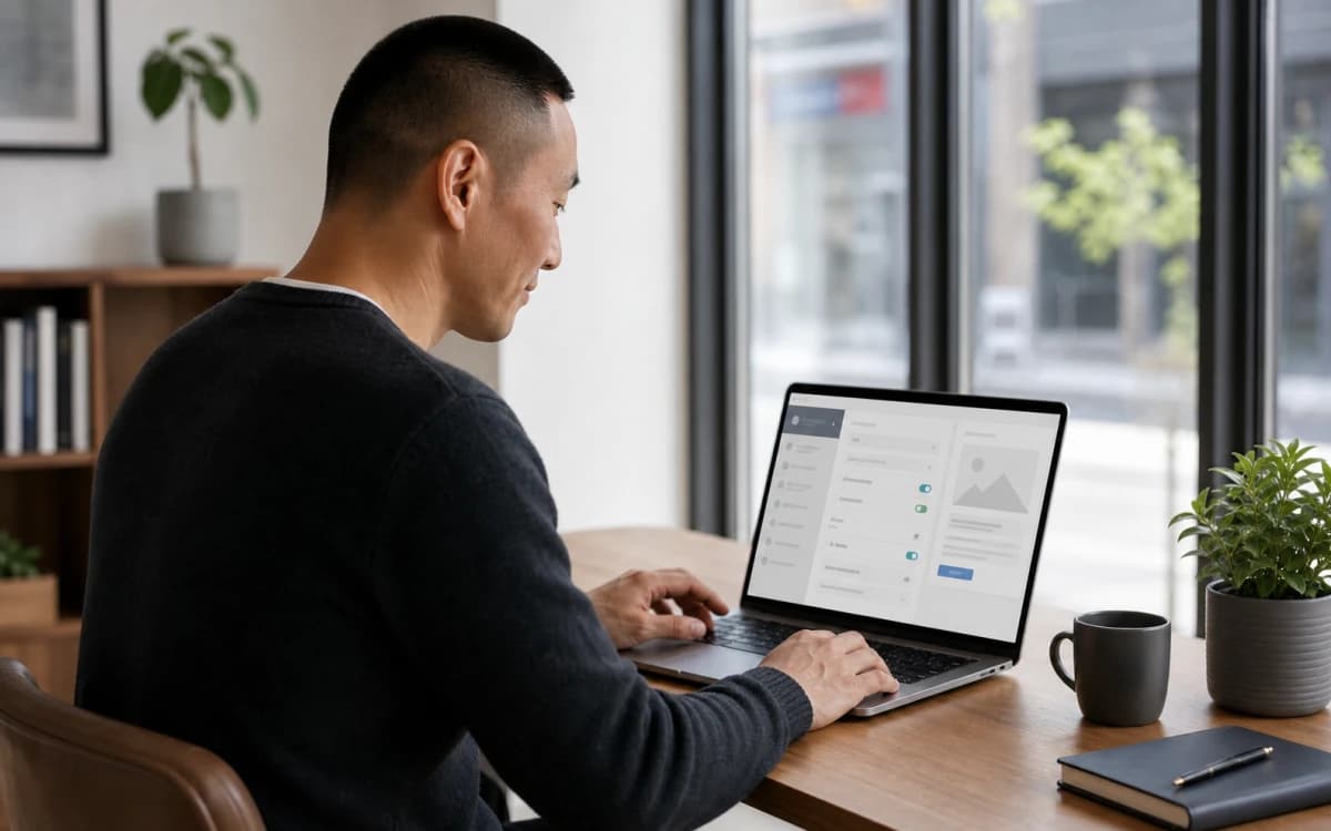 Tim improving local business details on a laptop