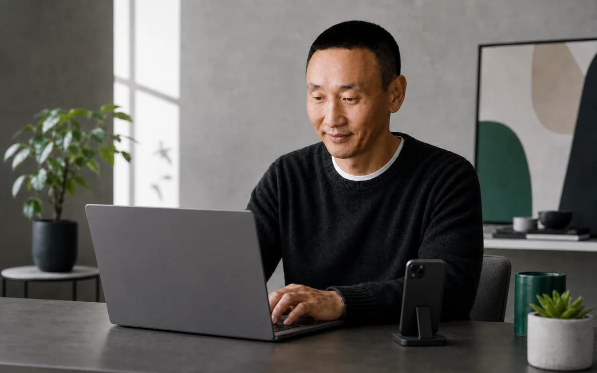 Tim building a mobile app and connecting services on a laptop