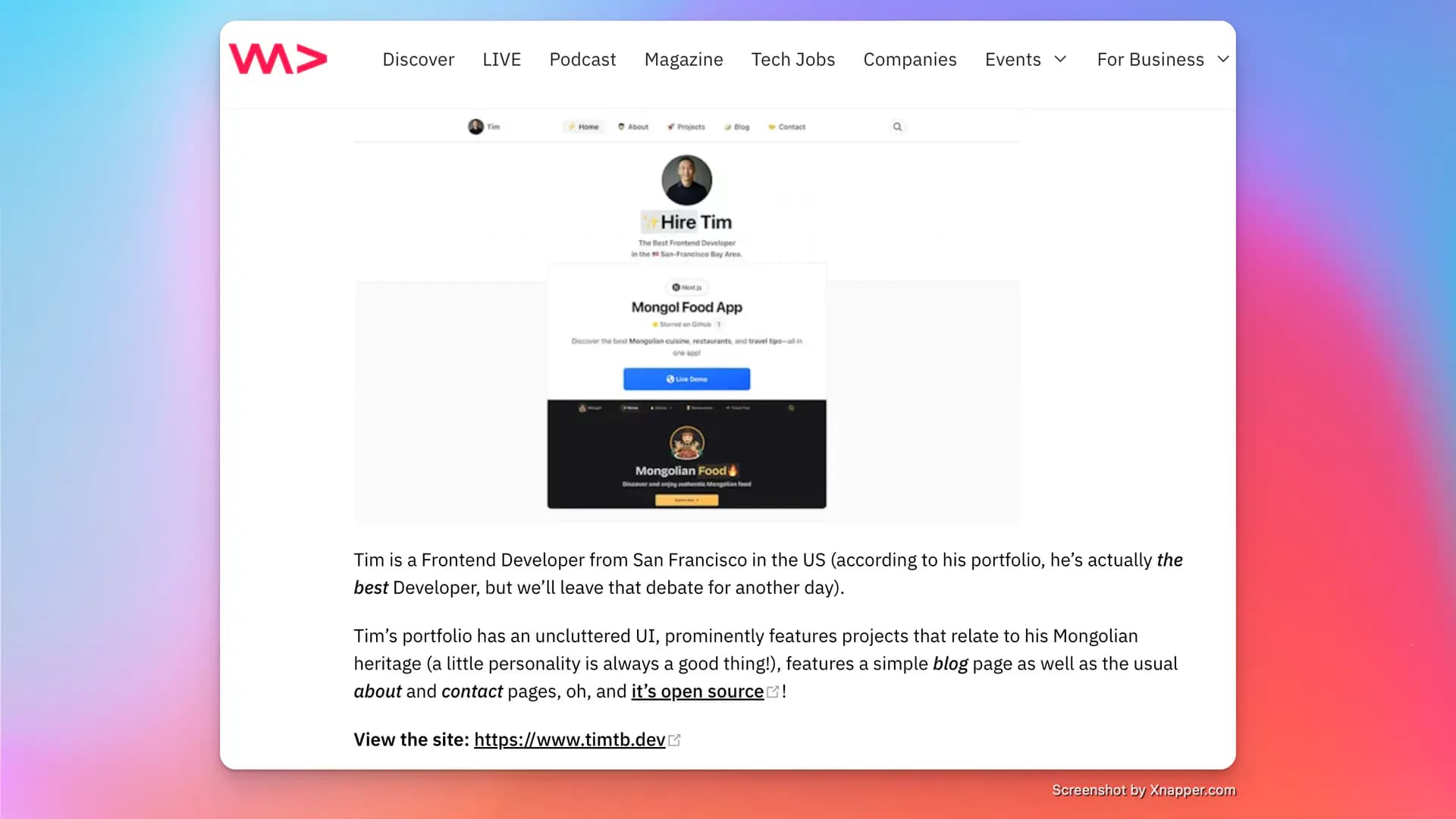 WeAreDevelopers portfolio
feature