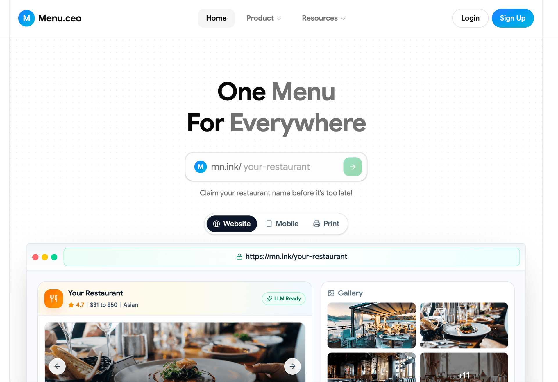 Menu.ceo homepage screenshot