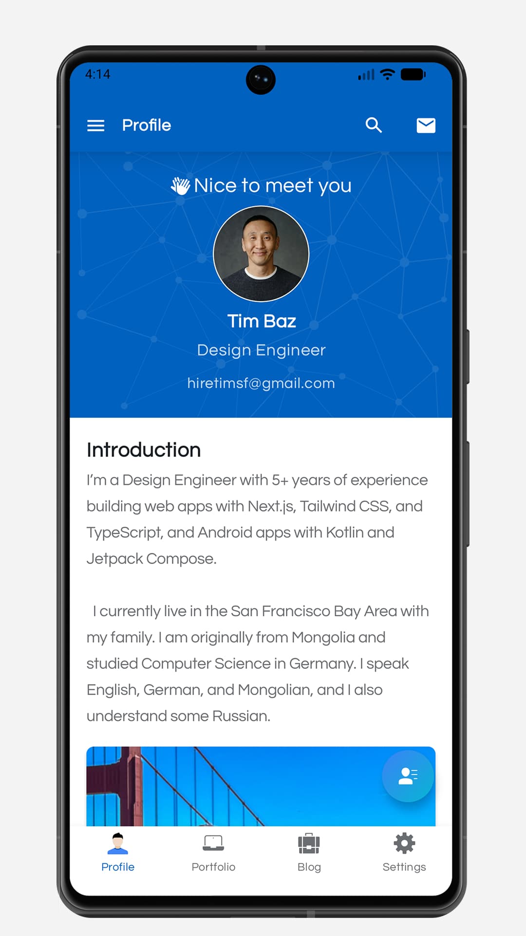 New Android portfolio app profile screen