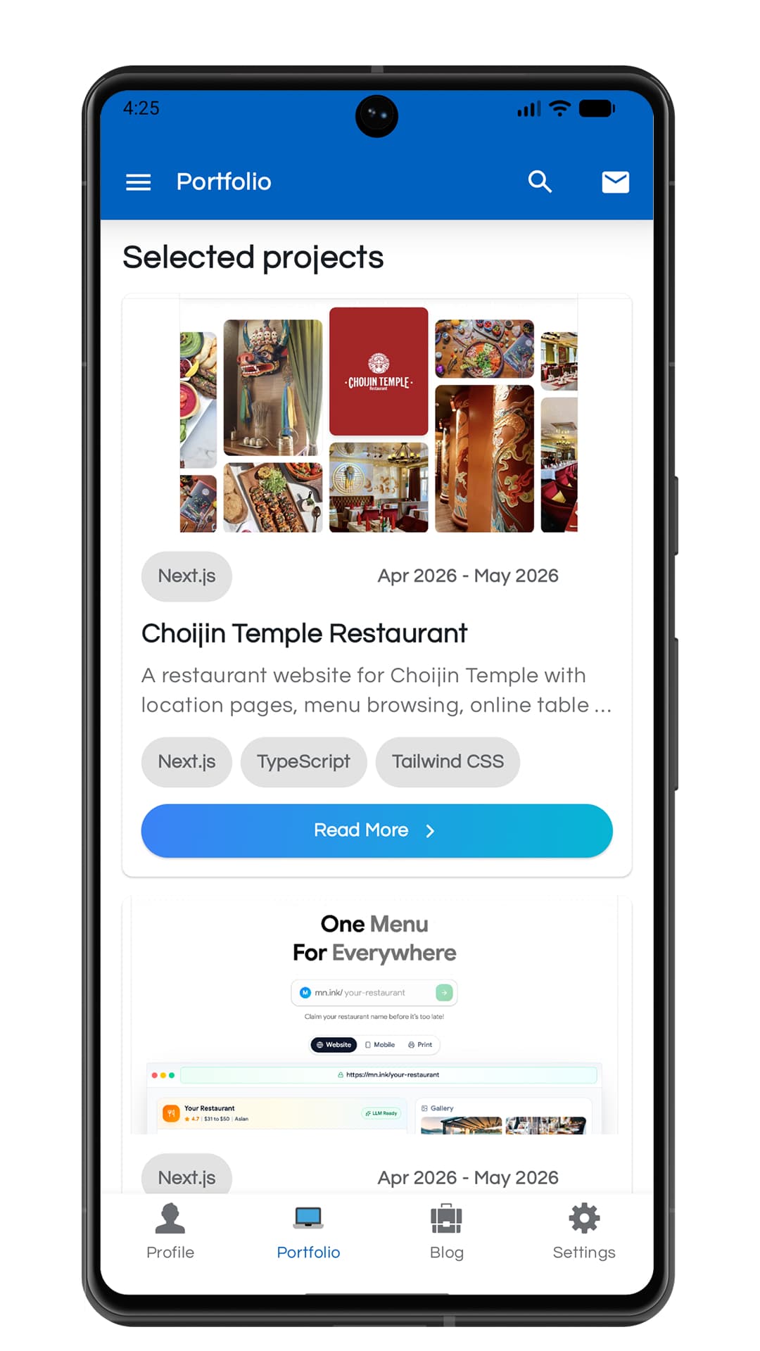 New Android portfolio app portfolio screen