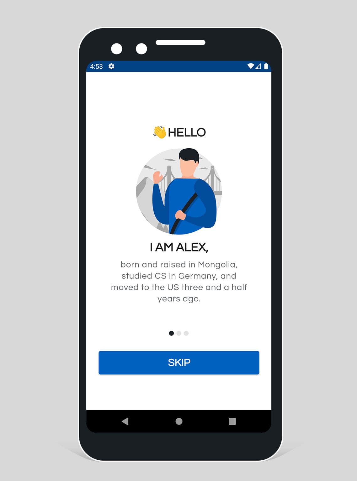 Original Android portfolio app introduction screen