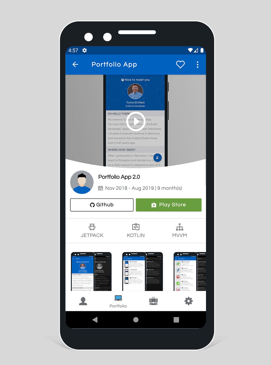 Original Android portfolio app project detail screen