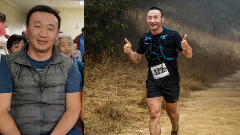 Before and after running transformation of Tim Bazarragchaa