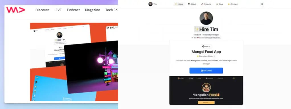 Tim Baz developer portfolio featured on WeAreDevelopers March 2025 inspiration list