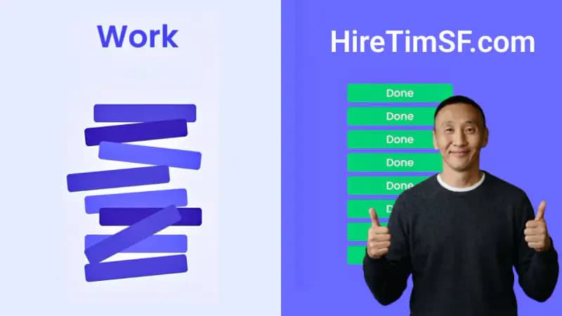 HireTimSF campaign graphic with Tim giving two thumbs up
