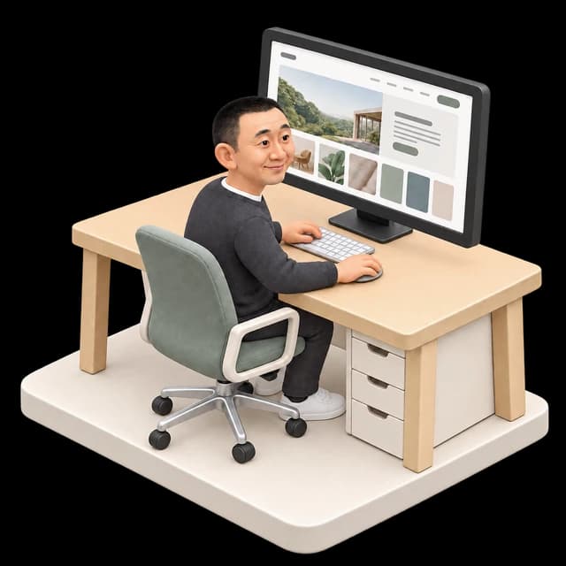 Miniature Tim reviewing a website redesign
