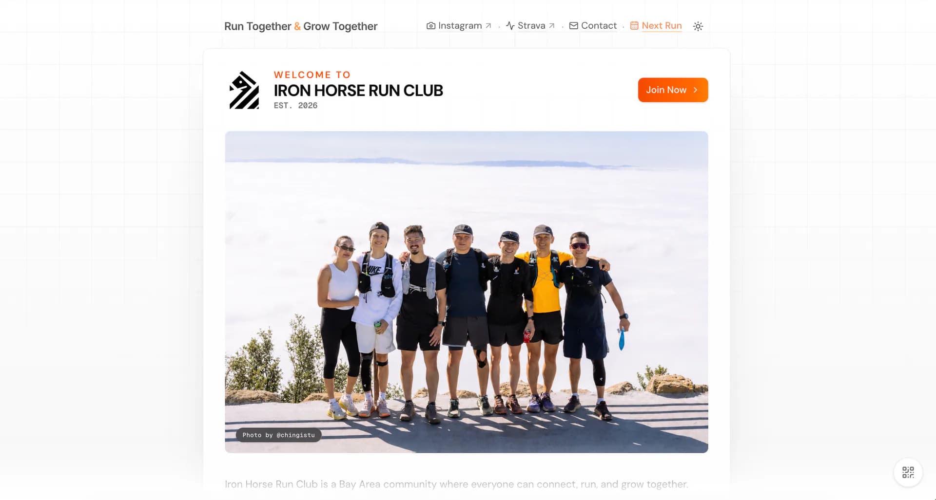 Iron Horse Run Club website showing the club at the Mount Diablo summit